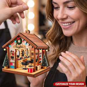 Personalized Hair Salon Wooden Ornament, Gift For Hairdresser