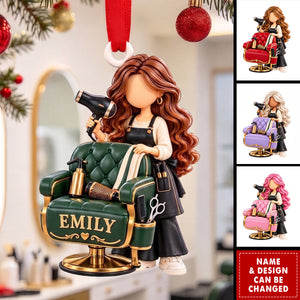 Personalized Hair Stylist Christmas Ornament, Custom Name Hairdresser Acrylic Ornament