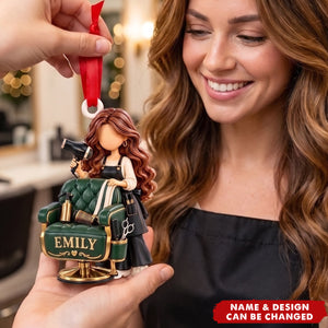 Personalized Hair Stylist Christmas Ornament, Custom Name Hairdresser Acrylic Ornament