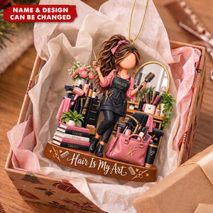 Custom Christmas Ornament Hairstylist Decor, Hair Is My Art Hairdresser Barber Tools