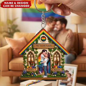 LGBT+ Family House Couple - Personalized Acrylic Keychain - Gift For Couple, Happy Pride Month