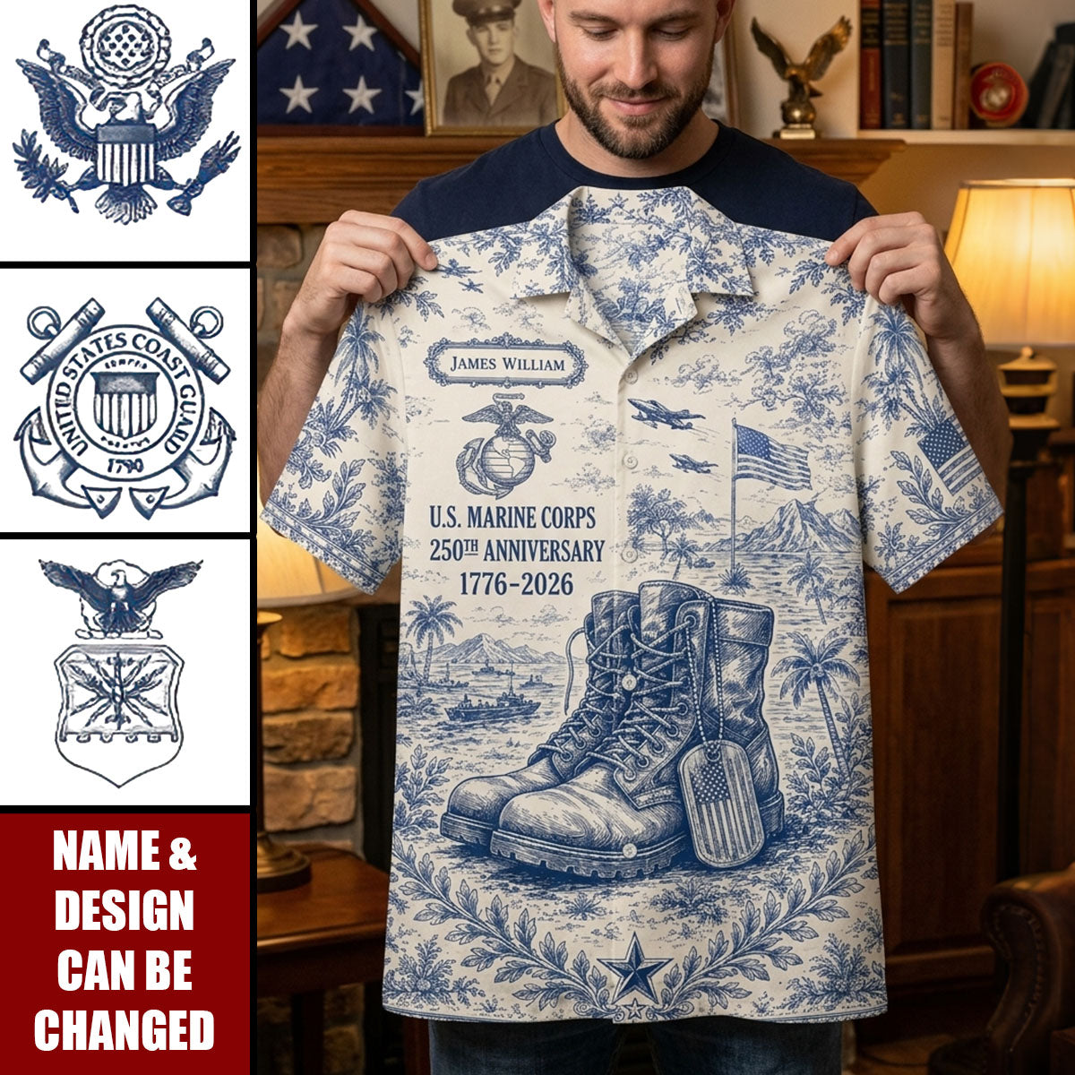 Veteran Celebrate America 250th Anniversary Toile De Jouy Hawaiian Shirt - Personalized Gifts For Veterans