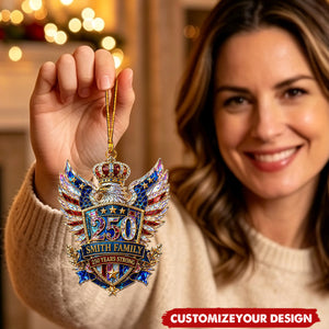 Custom Eagle Shape Acrylic Ornament, 250 Years Strong Hologram Ornament