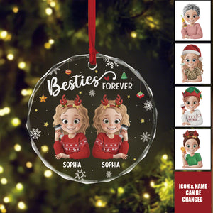 Custom Circle Glass Ornament - Personalized Christmas Best Friend Birthday Gifts For Women, Besties, Sisters, BFF - Friendship Is The Gift That Lasts