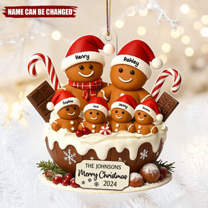 Gingerbread Family Holiday Delight Personalized Acrylic Ornament, Christmas Tree Decor, Family Ornament