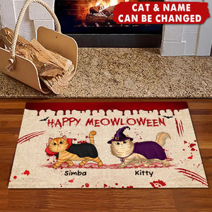 Happy Meowloween Spooky Walking Cat Personalized Doormat, Halloween Decor
