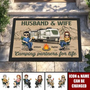 Husband And Wife, Camping Partners For Life - Camping Personalized Home Decor Decorative Mat - Gift For Camping Lovers