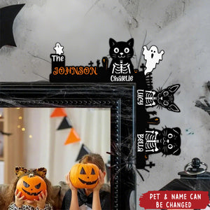 Halloween Skeleton Pet With Custom Family Name - Personalized Door Corner Wood Sign