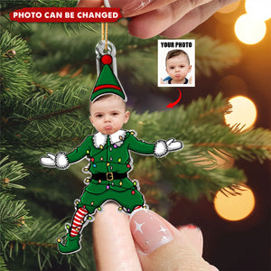 Funny Elf Family Custom Face - Personalized Acrylic Photo Ornament