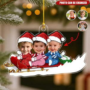 Baby Boy, Girls, Kids, Grandkids Sleigh - Personalized Acrylic Photo Ornament