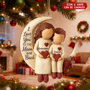 Grandma Grandkids on Moon - Personalized Acrylic Ornament - Heartfelt Christmas Gift for Grandma, Grandkids