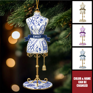 Toile De Jouy Ornaments, Personalized Dress Form Ornament, Christmas Gift for Seamstress, Tailor, Fashion Designer