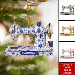 Personalized Sewing Machine Ornament – Acrylic Christmas Gift for Seamstress, Quilter, Crafter, Holiday Decor