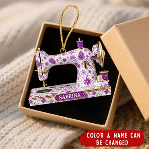 Personalized Sewing Machine Ornament – Acrylic Christmas Gift for Seamstress, Quilter, Crafter, Holiday Decor