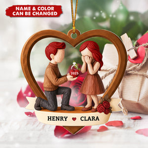 Couple Marriage Proposal - Personalized Acrylic Ornament - Newly Engaged Gift, "She Said Yes!" Christmas Ornament