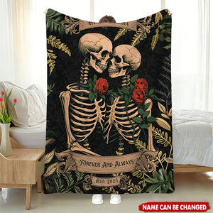 Skeleton Lovers Personalized Blanket - Gothic Wedding Custom Blanket Woven Tapestry Spooky Wedding Anniversary Gift For Goths
