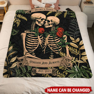 Skeleton Lovers Personalized Blanket - Gothic Wedding Custom Blanket Woven Tapestry Spooky Wedding Anniversary Gift For Goths