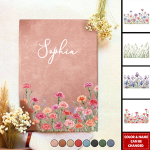 Custom Birth Flower & Name For Her, Wife, Daughter, Sister - Personalized Leather Journal