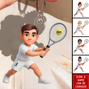 Girl Boy Playing Tennis - Personalized Acrylic Keychain - Gift For Tennis Players, Grandson, Granddaughter