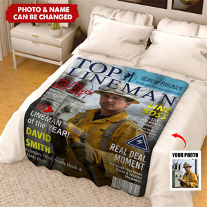 Personalized Lineman Magazine Blanket, Powerline Worker Gift, Birthday, Retirement & Utility Worker Keepsake