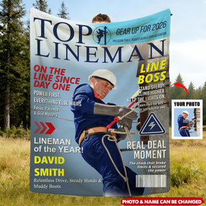 Personalized Lineman Magazine Blanket, Powerline Worker Gift, Birthday, Retirement & Utility Worker Keepsake