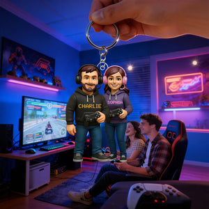 Gamer Couple Cooler Custom Action Figure - Personalized Acrylic Keychain - Anniversary, Valentine's Day Gift, Gift For Him, Gift For Her