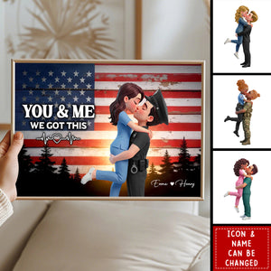 Proud Hero Couple Nation Flag - Personalized Poster - Valentine's Day Gift For Couple, For Nurse, Police, Firefighter, Army