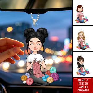 Personalized Acrylic Car Ornament - Just A Girl Who Loves Knitting, Gift For Crafters And Knitters