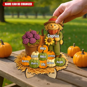 Fall Scarecrow Grandma with Pumpkins Grandkids Names Personalized 2-Layer Wooden Plaque