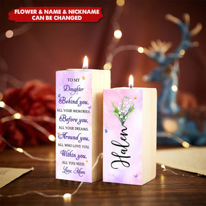 To My Granddaughter Behind You Flowers And Butterflies - Personalized Candle Holder, Gift For Granddaughter