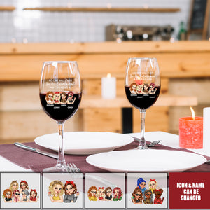 Right In The Throat Besties Sisters - Personalized Wine Glass