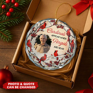 Cardinals Appear When Angels Are Near - Personalized Glass Photo Ornament