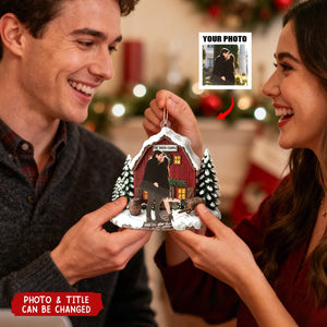 Love Warms Every Christmas Night - Personalized Photo Acrylic Ornament - Christmas Birthday Gifts For Family