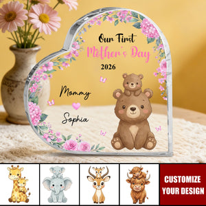 Personalized 1st Mother's Day Cute Parent-Child Animal Heart Acrylic Plaque