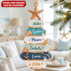 Personalized Family Christmas Ornament, Custom Name Beach Family Tree Acrylic Ornament