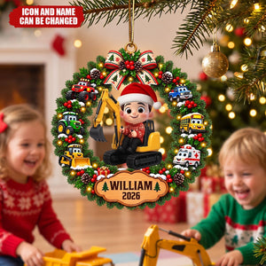 Little Boy Kid With Excavator - Personalized Ornament - Christmas Gift For Grandkids