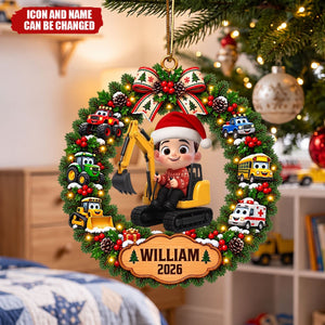 Little Boy Kid With Excavator - Personalized Ornament - Christmas Gift For Grandkids