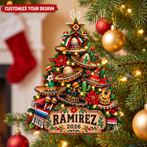 Personalized Mexican Christmas Tree Ornament, Custom Name Acrylic Ornament 2026