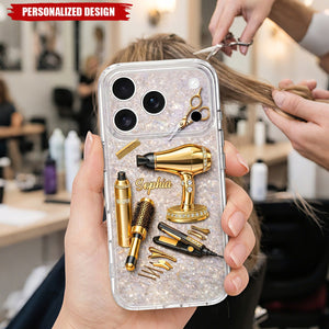 Hair Stylist Essentials, Custom Name Clear Phone Case, Personalized Gift For Hairdressers