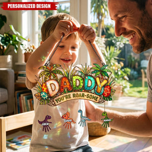 Tiny Roarsome Dino - Personalized Suncatcher Ornament - Father Day Gift For Dad