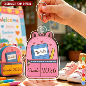 Personalized Cute Backpack Acrylic Keychain with Name and Year Back to School First Day of School Gift for Kids Students
