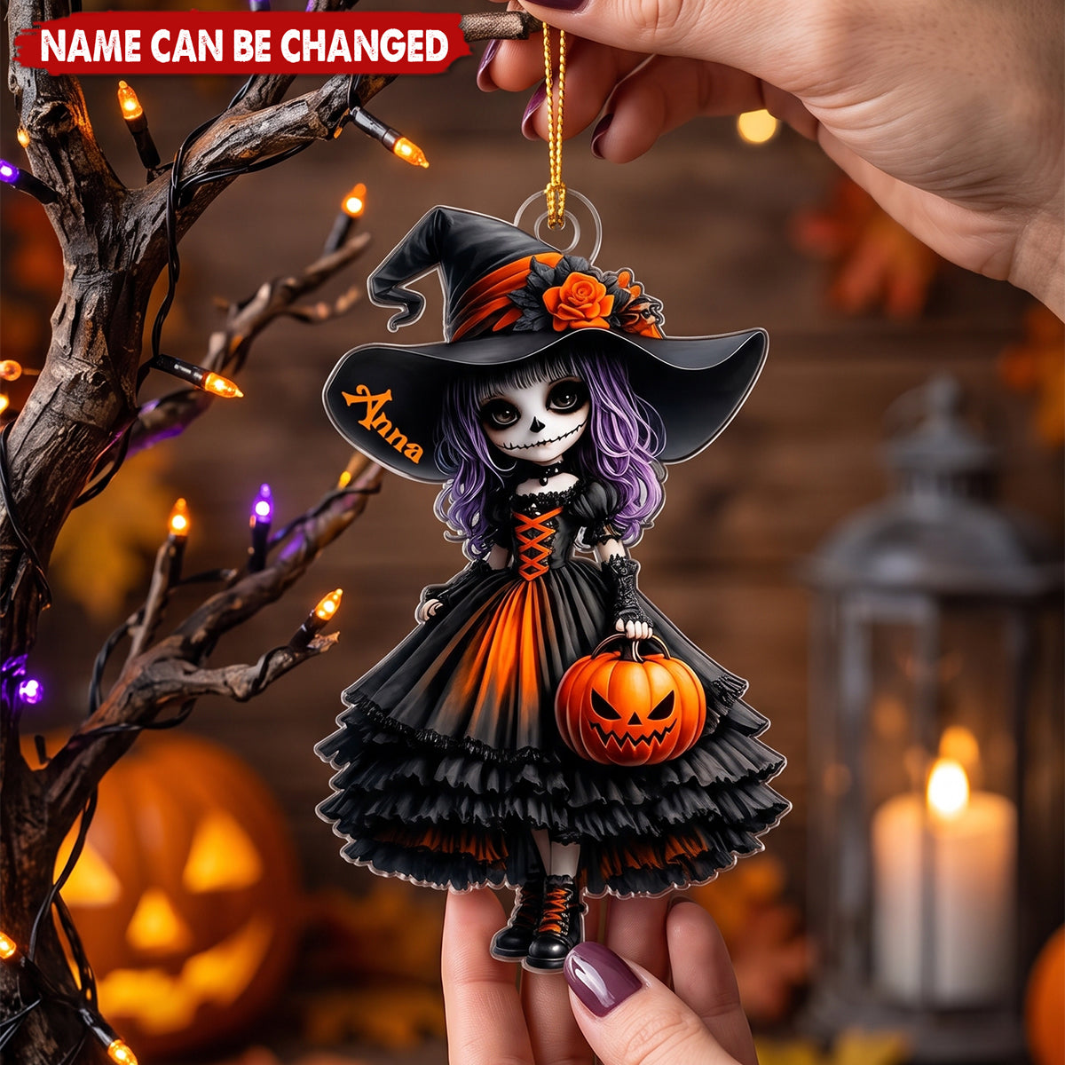 Spooky Little Witch Girl - Personalized Acrylic Ornament