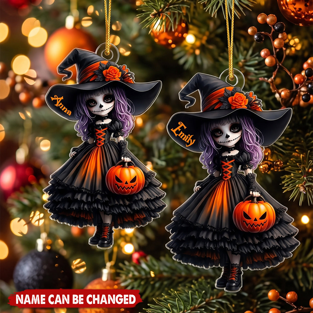 Spooky Little Witch Girl - Personalized Acrylic Ornament