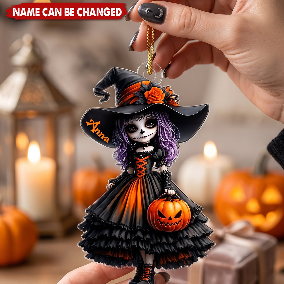 Spooky Little Witch Girl - Personalized Acrylic Ornament