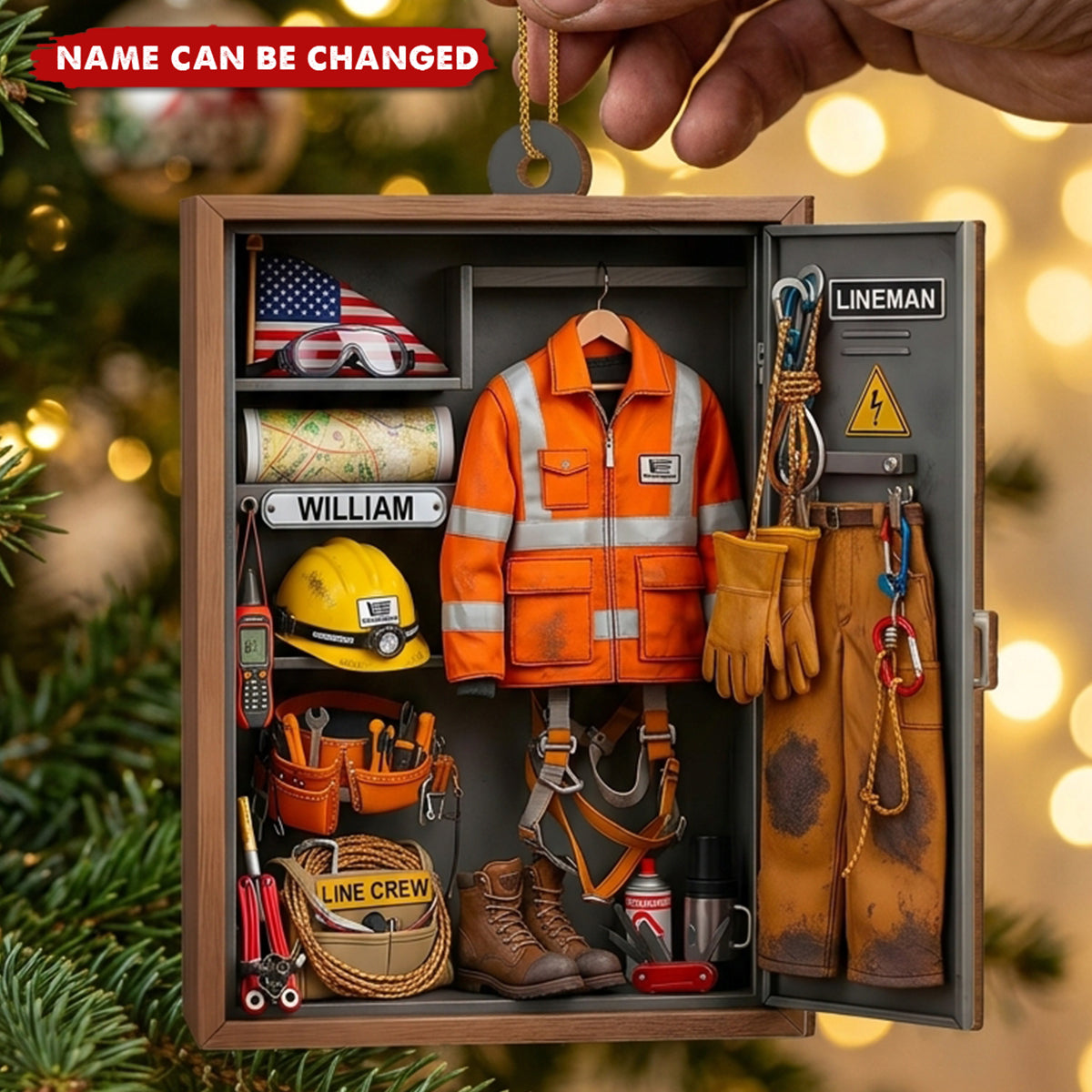 Customize This Unique Lineman Tribute Featuring Jacket And Tools, Personalized Acrylic Ornament