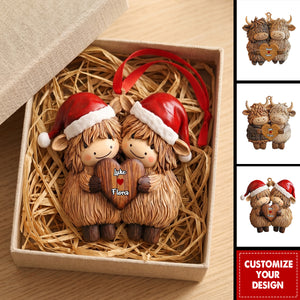 Personalized Highland Cow Love Acrylic Ornament -Custom Anniversary Gift for Couple