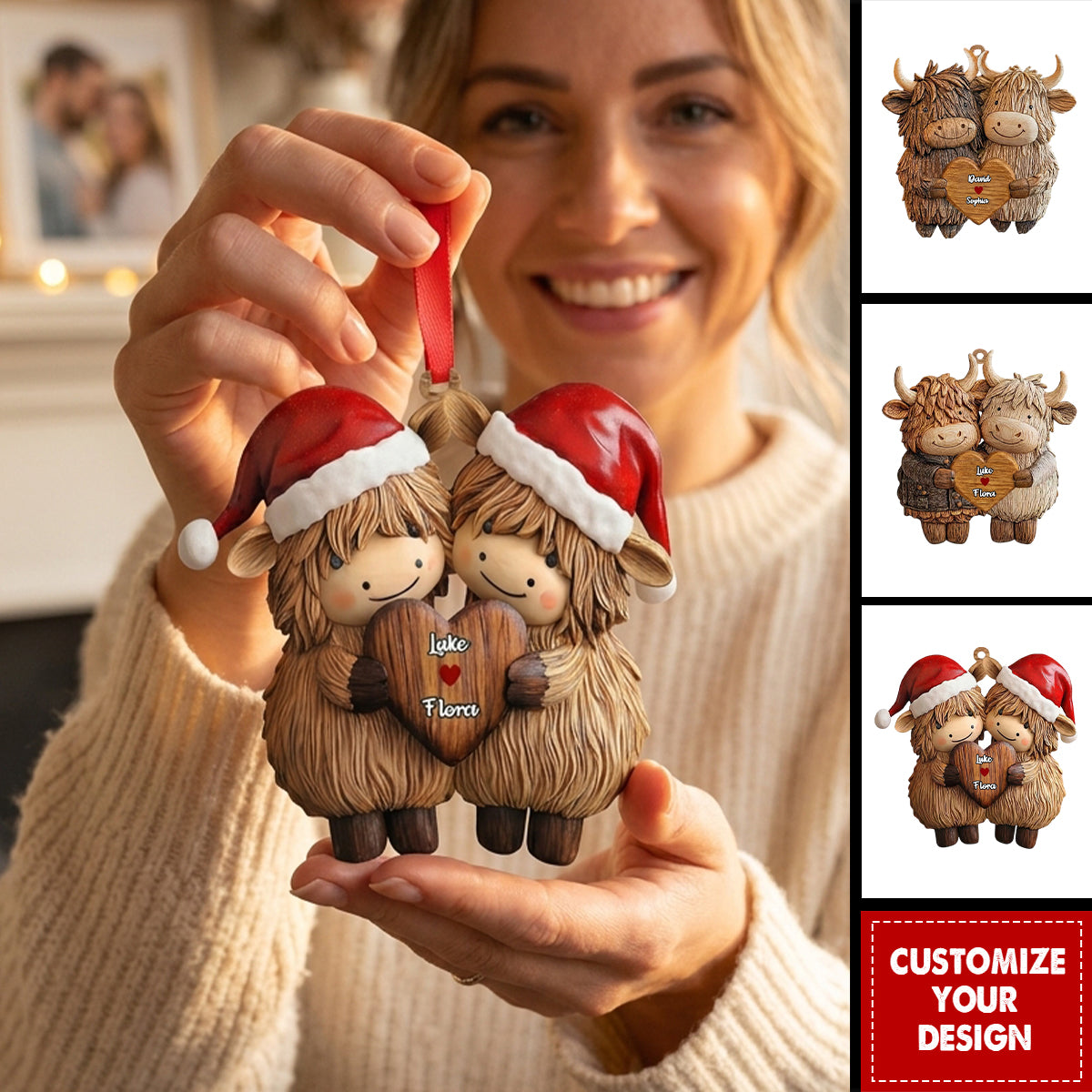 Personalized Highland Cow Love Acrylic Ornament -Custom Anniversary Gift for Couple