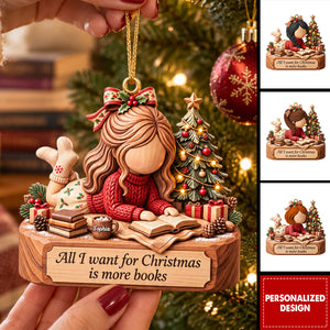 Personalized Bookish Girl Christmas Custom Shape Ornament, Custom Gift For Book Lovers