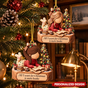 Personalized Bookish Girl Christmas Custom Shape Ornament, Custom Gift For Book Lovers