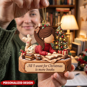 Personalized Bookish Girl Christmas Custom Shape Ornament, Custom Gift For Book Lovers